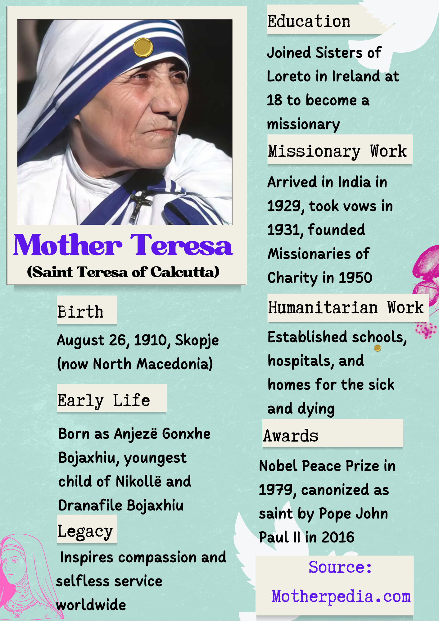 An Infographic of Mother Teresa