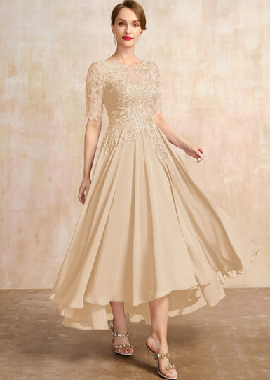 An image of an A-Line champagne mother-of-the-bride dress