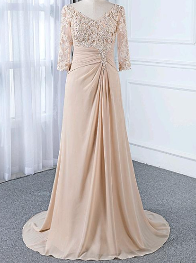 An image of a Chiffon champagne mother-of-the-bride dress