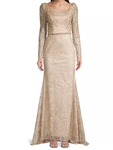 An image of a Fit-and-Flare champagne mother-of-the-bride dress