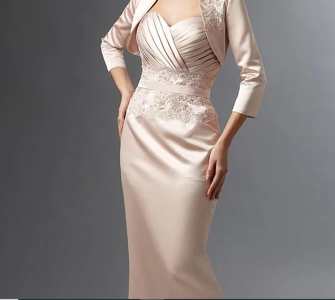 An image of a Satin champagne mother-of-the-bride dress