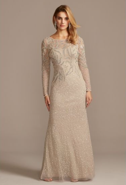 An image of a Sheath champagne mother-of-the-bride dress
